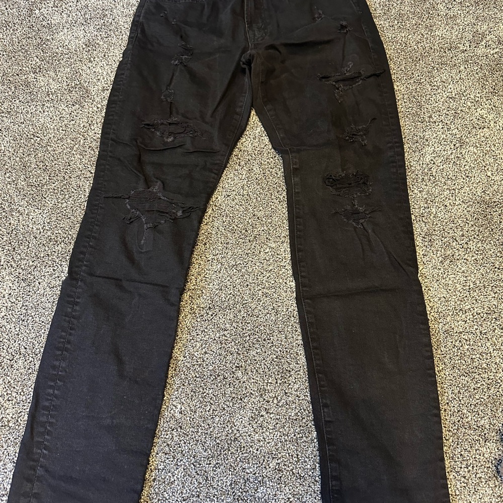 American Eagle Outfitters Men's Air Flex Black Ripped Skinny Jeans 30x32